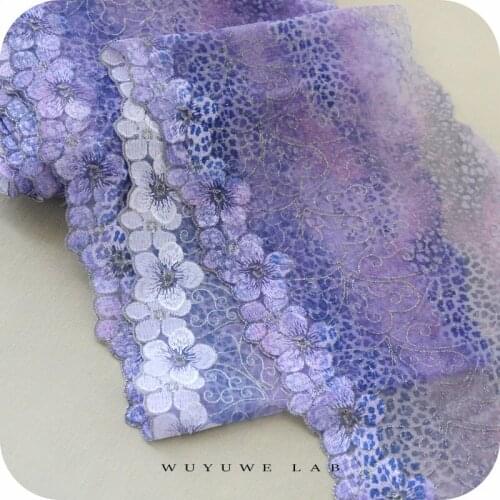 1M Purple Red Brown Mesh Pleated Flower Embroidery Lace Fabric Trims for Sewing Handmade Craft Dress Skirt Material Accessories