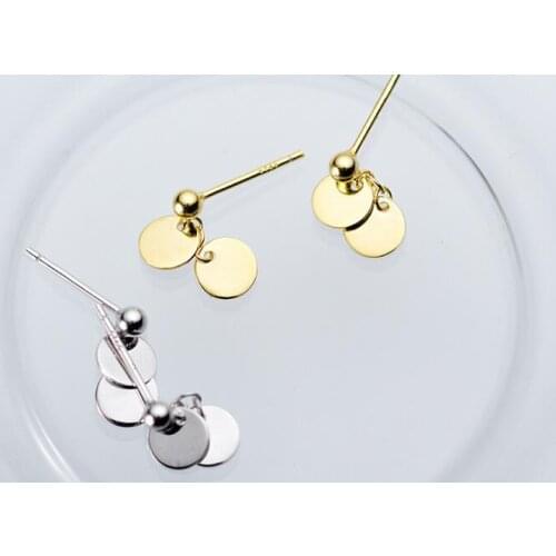 1pair 100% Real. 925 Sterling Silver Fine Jewelry Double Round Coin &Bead ear dangle earrings white / gold color C-E7838