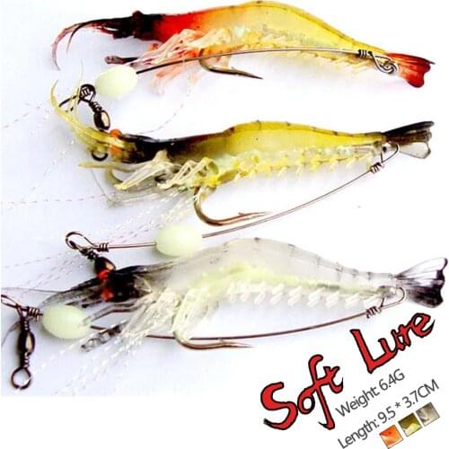 1PCS 9.5cm 6.4g Artificial Fishing Lure Bionic Shrimp Soft Bait Fishing Tackle Noctilucent Luminous Night Glow Bead