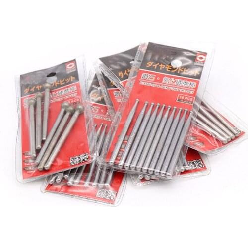 10PCS Round Diamond Point Burr Bits Head Dremel Accessories Shank Grinding Needle Carving Polishing Set Mounted Mini Drill Tool