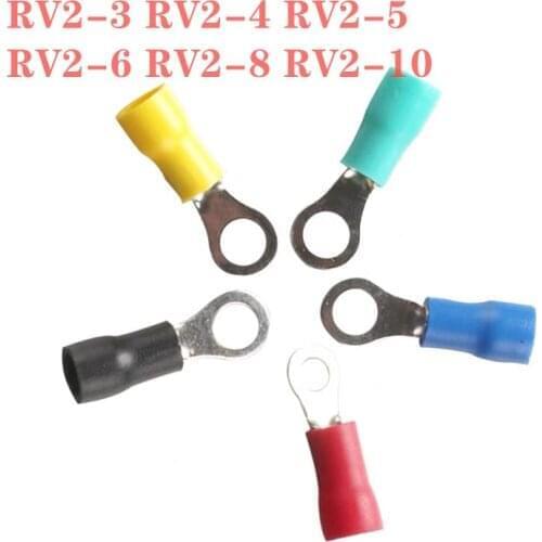 100Pcs/Lot RV2-3 RV2-4 RV2-5 RV2-6 RV2-8 RV2-10 Ring Crimp Insulation Terminal Wire Cable Connector RV1.25-3.2
