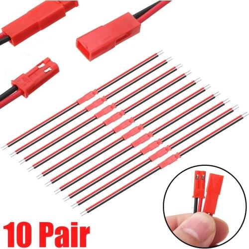 20pcs Male + Female JST 2Pin Connector Plug Cable Wire For Battery LED Lights 10cm For RC BEC Battery Helicopter DIY