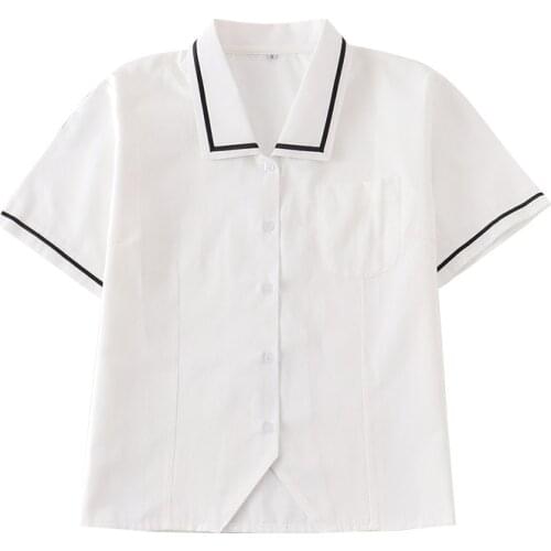 2021 New Short Sleeve Sailor Suit Shirt JK Uniform Basic Tops Sweet Japanese School Dress For Grils High Waist Tops Work Clothes