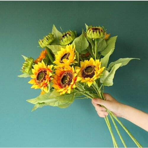 3 Heads Sunflower Artificial Plant Home Bonsai Decor Indoor Fake Flowers Branch For Home Garden Office Dining Table Wedding