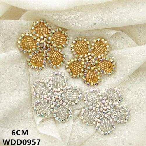 30pcs) Flower Rhinestone applique patch AB color beaded crystal applique iron on for wedding dresses WDD0957