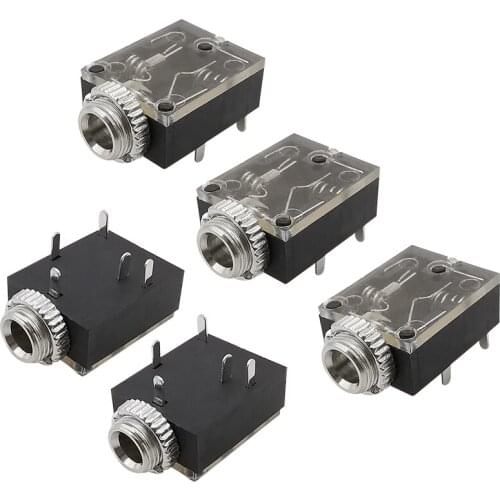 5Pcs/lot 3.5mm Stereo Audio Socket Headphone Female Jack PJ-324M 3.5mm 5Pin PCB Panel Mount Connector With Nut Black
