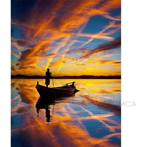 5D Diy Full Square Diamond Painting Landscape Sunset Seascape Cross Stitch Kit Mosaic Picture Rhinestone Embroidery Decoration
