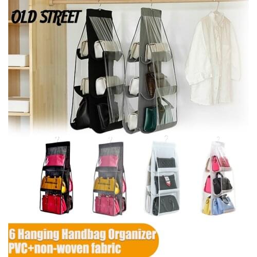 "6 Pocket Hanging Handbag Organizer for Wardrobe Closet Transparent Storage Bag Door Wall Clear Sundry Shoe Bag with Hanger Pouc