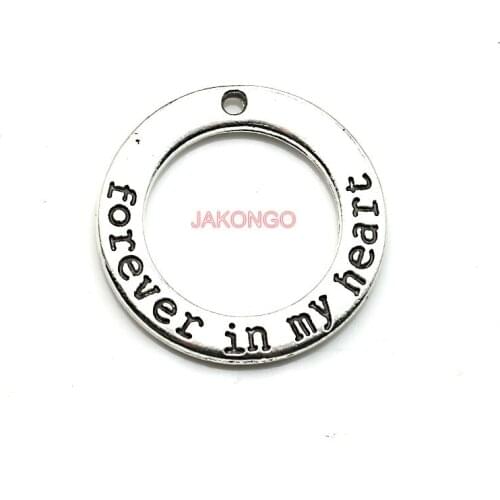 6pcs Antique Silver Plated Forever in my Heart Charms Pendants for Bracelet Jewelry Making DIY Necklace Craft 29mm