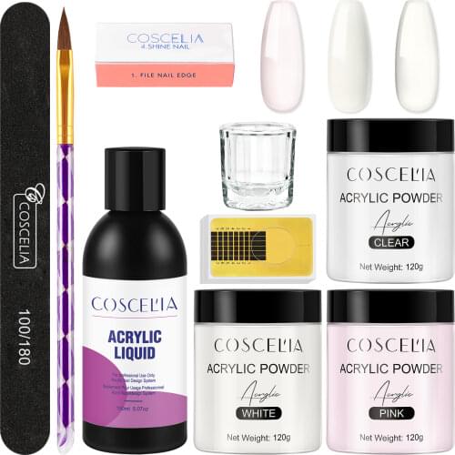 Coscelia Acrylic Nail Kit Acrylic Powder Liquid Crystal Brush Tips Tools For Manicure Professional Set for Beginners Starter Kit
