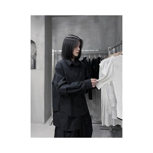 Dark fake two piece Patchwork Blouse Fall 2020 new long sleeve original design sense minority jacket