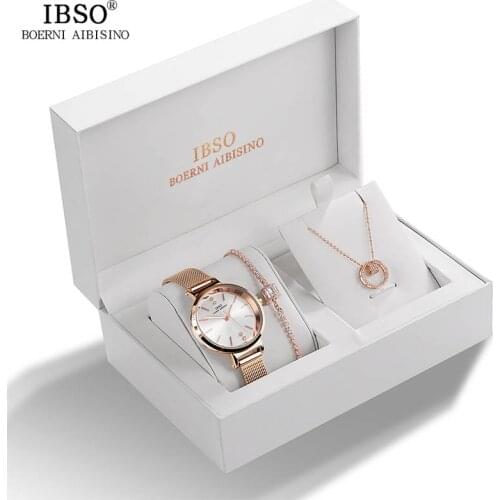 IBSO Brand Women Crystal Design Watch Bracelet Necklace Set Female Jewelry Set Fashion Creative Quartz Watch Ladys Gift