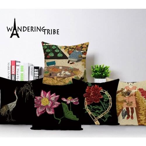 Portrait Cushion Case Flame Bird for Sofas Cushion Cover Print Autumn Harvest Decor for Home Pillow Covers Linen Pillow Cases