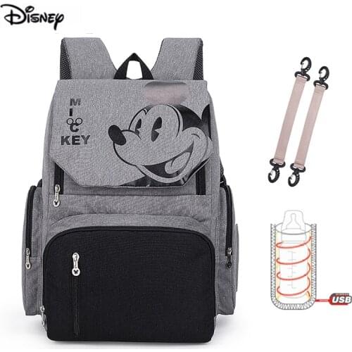 Disney Minnie New Mummy Diaper Bag Fashion Double Shoulder Waterproof Mother Bag For Baby Nappies USB Warmer Maternity Backpack
