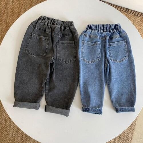 Boys and girls solid color jeans pants pure cotton new casual childrens trousers comfortable kids clothes children