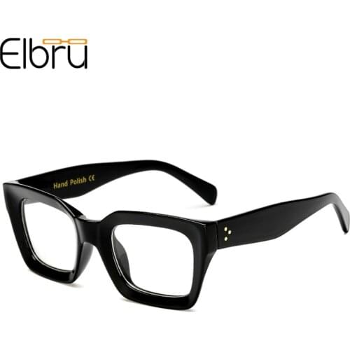 Elbru Fashion Vintage Black Large Square Glasses Frame Women Retro Optical Eyewear Men Plain Eyeglasses Clear Lens Spectacles