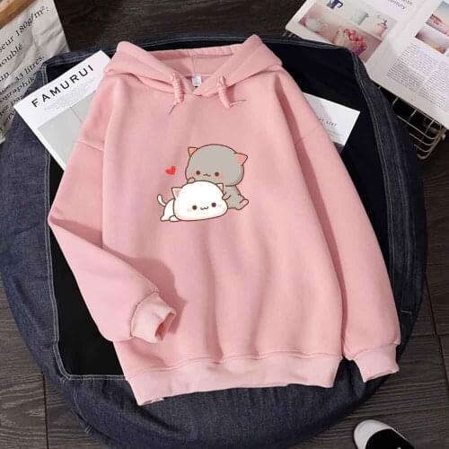Graphic Hoodies Aesthetic Cute Bear Oversized Sweatshirt Kawaii Harajuku Jacket Student Pullover Teen Girls Clothing Kpop Top