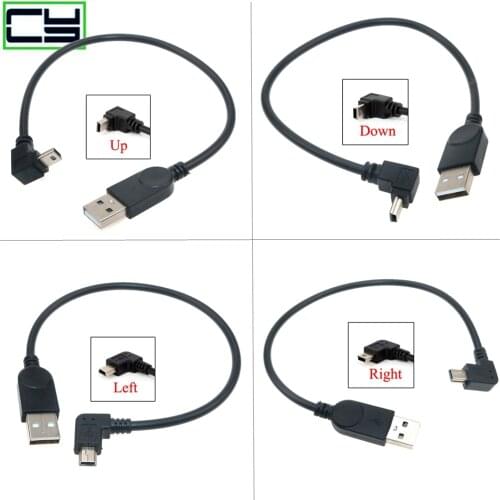 Mini USB B Type 5pin Male UP Down Left Right Angled 90 Degree to USB 2.0 Male Data Cable 0.25m 0.5m 1.8m 5m