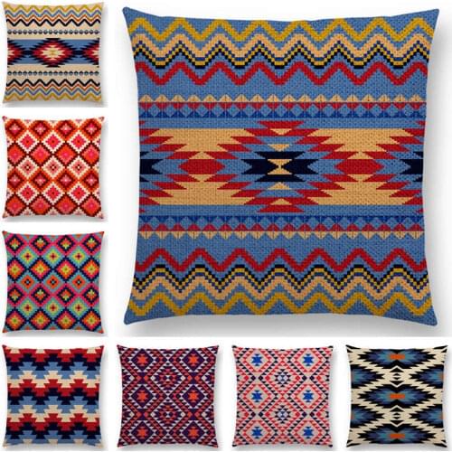 Colorful Aztec Geometric Pattern Tribal Prints Abstract Rainbow Ethnic Plaid Decorative Cushion Cover Sofa Throw Pillow Case