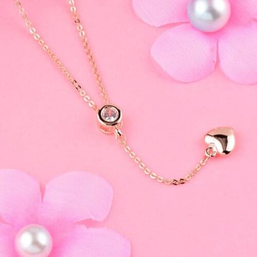 LEEKER Small Metal Heart Pendant Necklace With Round Cubic Zircon Rose Gold Color Chain Women 2021 New Jewelry 691 LK2