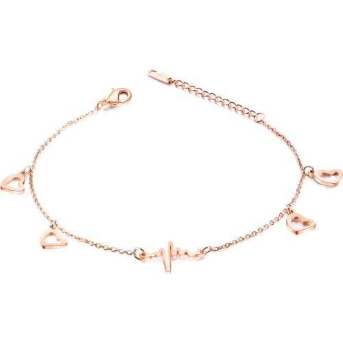 FAMI Fashion ECG Anklets Love Heart Titanium Steel Anklet Temperament Simple Womens Foot Accessories Summer Korean New Style Fo