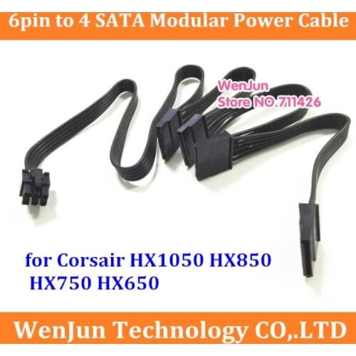 6Pin PCI-E to 4 SATA 15pin Modular Power Supply Adapter Cable For Corsair HX650 HX750 HX850 HX1050 Modular Power Supply