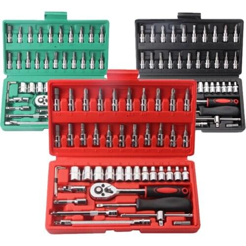 46 Pcs/Set Multifunctionl Ratchet Wrench Set Professional Mechanic Repair Tools Combination Kit with Carry Case for Auto Repair