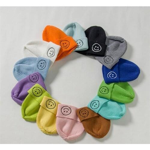 New Fashion Embroidered Smile Hat Toddler Children Hats For Boys Girls Knitted Infant Baby Winter Thick Kids Cute Hat 0-6Y