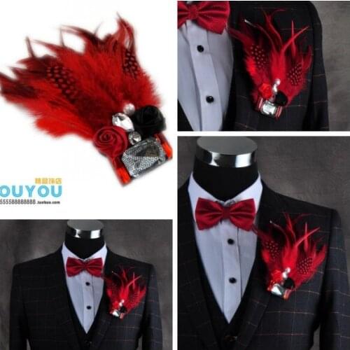 New Free Shipping fashion male woan MENS Korean high-end wedding party evening party guests host stage feather brooch Headdress