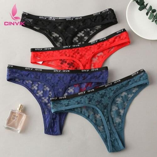 New Sexy Women Lace Thong Underwear Briefs Low-Rise Hollow Out Solid Color lntimates Lingerie Transparent Temptation G-String