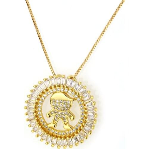 OMYFUN Factory Price Cute Boy Girl Colar Brazil Top Pendant Necklace Collar Fashion CZ Crystal Neckalces Jewelry Women Joyeria