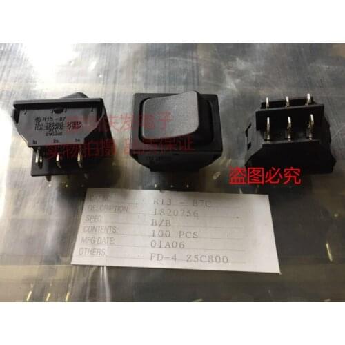 Original new 100% R13-87C 30*22 double-pole single-throw 6pin 2gear DPDT rocker switch 10A 250V