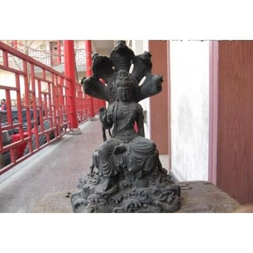 Song voge gem S0180 Chinese Pure Brass Copper Two Finger Dragon Stand Guan GongYu Hold Sword Statue