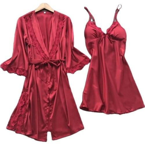 Pajamas Silk Suspender Skirt Large Size Comfortable and Breathable Solid Color Night Gown Swimming Two-piece Home Nightdress