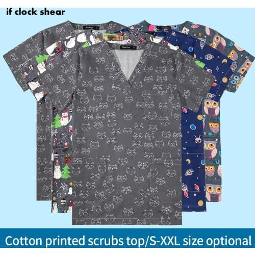 Working uniforms scrubs Uniforms cartoon printing Beauty salon work clothes Pet grooming workwear costume women and men lab tops