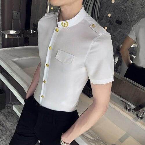 Palace Gold Embroidery High Neck Shirt Button Up Shirt Men Luxury Stylish Shirt For Men Moda Hombre 2021 Camisa Masculina Social