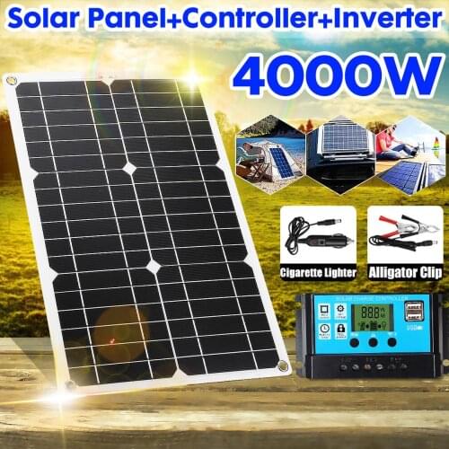 110V/220V Solar Power System 20W Solar Panel Battery Charger 4000W Solar Inverter Complete Kit Solar Controller 30A/40A/50A/60A