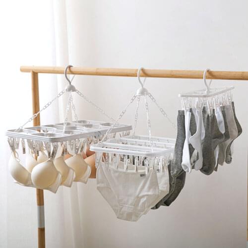 16/36/48 Clips Folding Clothing Rack Laundry Clothes Hanger Rotatable Drying Storage Rack for Bra Socks Underware Clothespin
