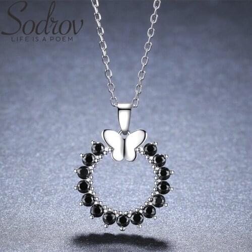 SODROV 2019 New Romantic 925 Sterling Silver Jewelry Butterfly Necklace for Women Black Spine Female Gift K013