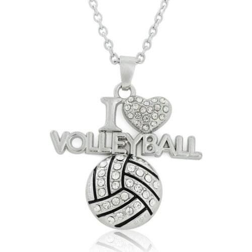 Rhinestone I LOVE VOLLEYBALL Pendant Necklace Exquisite Crystal Volleyball Women Man Sport Jewelry Gift Wholesale