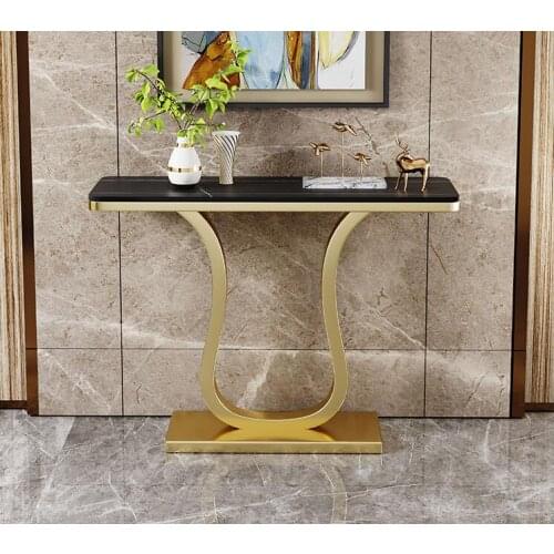 Light luxury rock board porch table against the wall, iron art living room decoration, end view platform, porch table, modern si