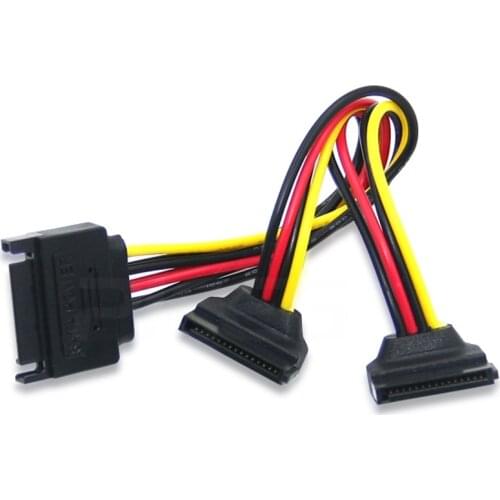 15Pin Sata 1 to 2 Ports Right Angle Power Supply Extension Cable Male to dual Female For HDD SSD bay SATA Port Multiplier