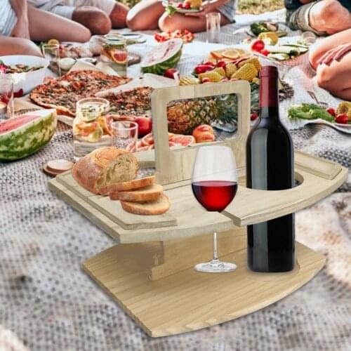 Outdoor Portable Wine Table Foldable Round Desktop Mini Wooden Picnic Easy Carry Camping Mesa Plegable Garden Furniture Sets