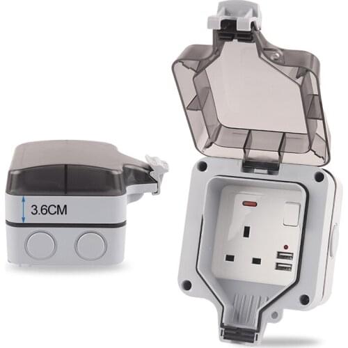 IP66 British Standard Switched Outlet Upgraded Safer large plug Waterproof Outdoor Box Wall Power Socket With USB 13A Outlet