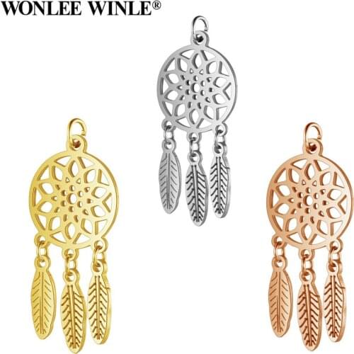 Wonlee Winle Rose Gold Full Polished Dreamcatcher Charm Pendants for Bracelet Necklace Jewelry Making 316L Stainless Steel