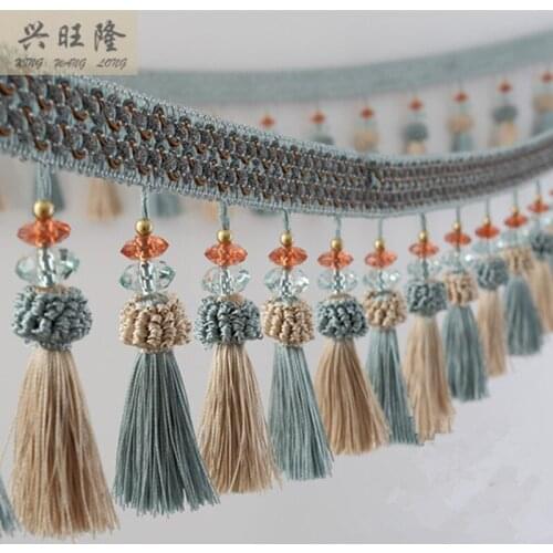 XWL 6M/Lot 12cm Wide Crystal Beads Curtain Accessories Lace Tassel Fringes Trim Ribbon DIY Drapery Sofa Lamp Sewing Home Decor
