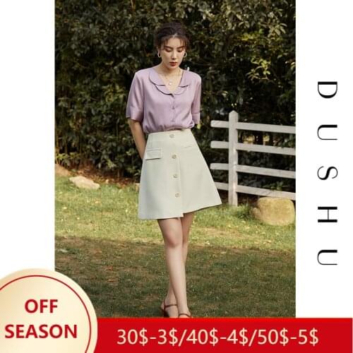 DUSHU Office Lady High Waist Irregular Blue Off-White Skirt 2021 Summer New Style A-line Short Skirt Covering Crotch