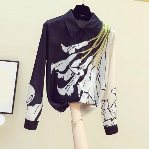 Vintage Patchwork Women Shirts Summer New 2021 Turn-Down Collar Long-Sleeved Chiffon Office Lady Elegant Outwear Tops