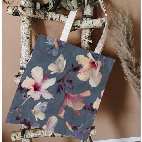 Plant Flower Print Pattern Bag For Packaging Organizer For Linen WomenS Cosmetic Bag Shopping Bag Fruit Bag Bolsa De La Compra