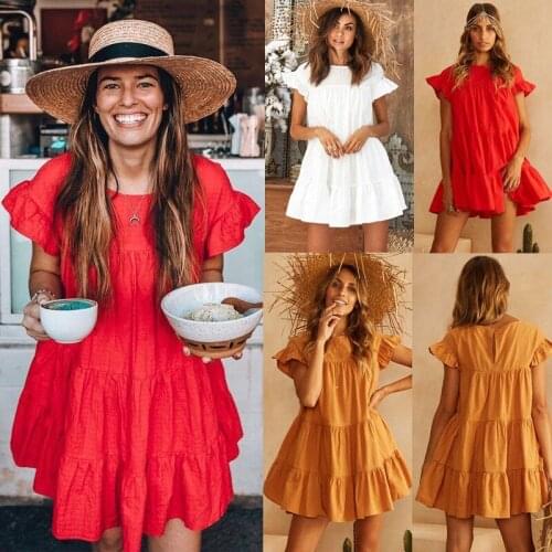 Women Cocktail Party Beach Dresses Sundress Summer Casual Loose Boho Cute Layered Solid Dress Cascading Ruffles White Mini Dress
